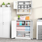 Greenvelly Metal Garage Storage Cabinet, Lockable Metal Cabinets with 2 Doors and Shelves,36”Steel Storage Locking Counter Cabinet for Office,Garage,Kitchen,Home,School(White)