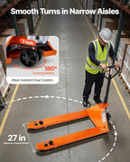 VEVOR Pallet Jack, 6600 lbs Load Capacity, Manual Pallet Truck with 48L x 27W Inch Forks for Material Handling, 3.35-7.1 Inch Fork Lift Height Range, Suitable for Warehouse, Supermarket, Manufacturing