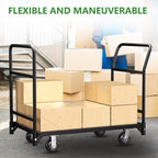 Platform Truck Cart, 37.2"x31"x45.6" Heavy Duty Push Cart Dolly, 2100lbs Capacity Flatbed Carts with Front Handle and Rear Guardrail, Industrial Carts for Warehouse and Garage, Black