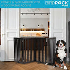 INTERNET'S BEST Dog Gate with Support Feet, Indoor Freestanding Pet Barrier, Folding Wood Cat or Dog Fence, Extra Wide Doorway Puppy Gates, 4 Panel - 36", Espresso