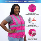 Lace-Mesh Safety Vest for Women & Men - Breathable, High Visibility Vest with Zipper & ANSI Class 2 Reflective Strips