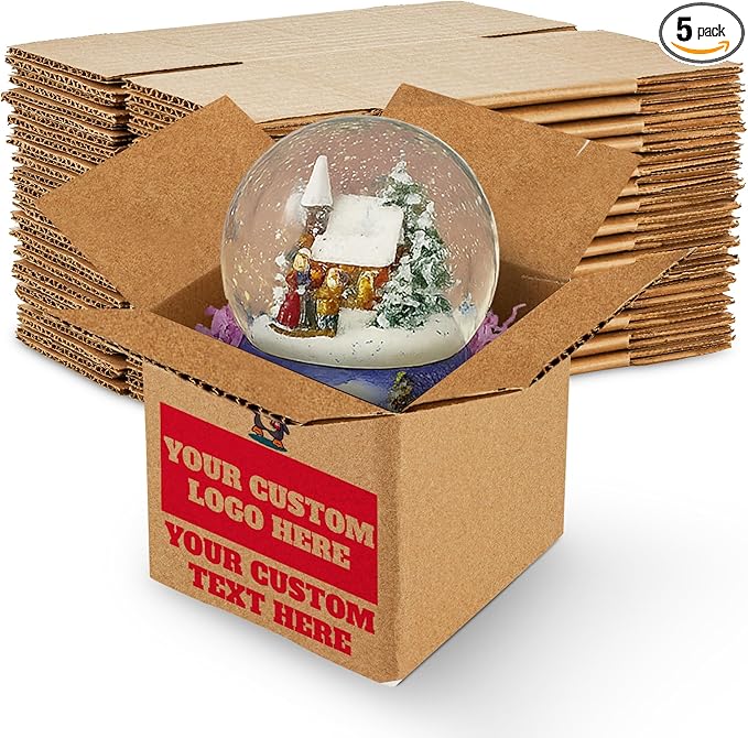 MT Products Custom Printed Kraft Cardboard Shipping Boxes 7" x 7" x 7" - Personalized Mailing Boxes and for Gifting