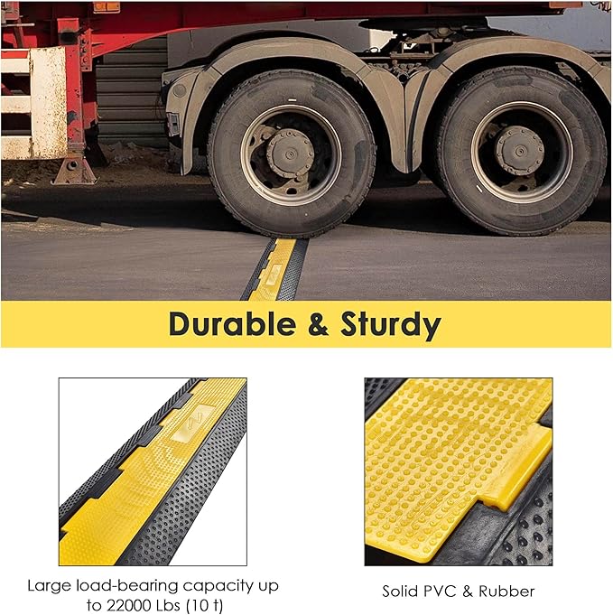Yescom Cable Ramp Protector 2 Channel Garden Hose Protecitive 22000 Lbs Load Capacity Heavy Duty Speed Bump for Road Driveway Walkway
