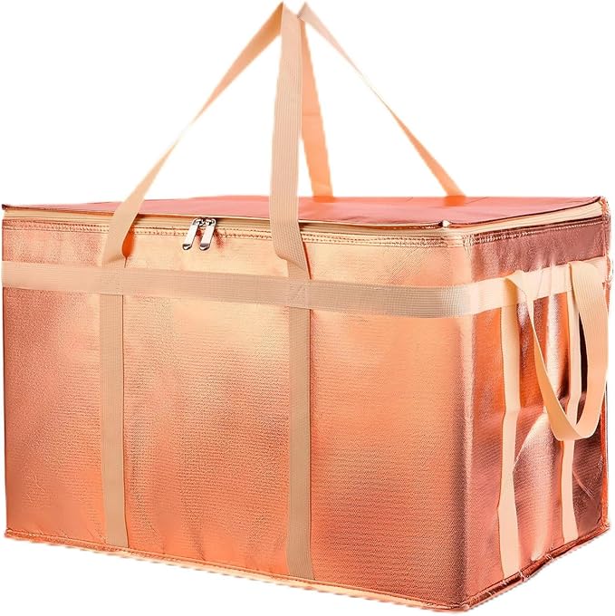 XXXL Insulated Food Delivery Bag - Reusable Thermal Cooler Grocery Bags for Catering & Delivery, Pizza Carrier for Events, Large Capacity Bag Keeps Food Hot/Cold for Shopping, Commercial (Gold, 1PK)