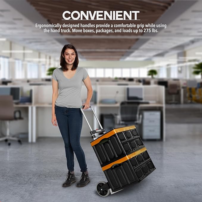 Vergo 275 Ibs Capacity Folding Hand Truck Dolly – Lightweight Aluminum Frame Dolly Cart with 42" Telescoping Handle, Compact Hand Cart with 7” Rubber Wheels - Ideal for Multi-Purpose Use (S300BT)
