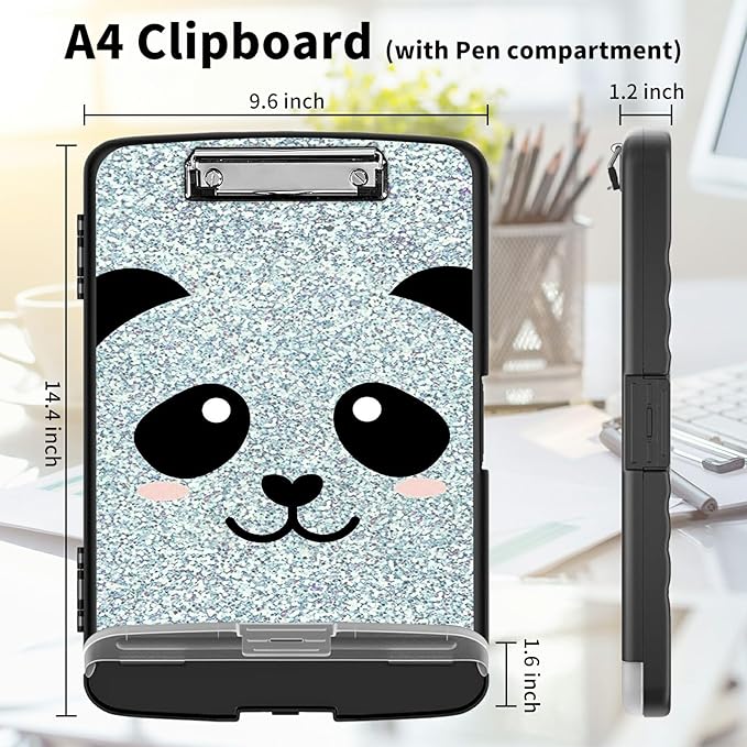 Clipboard with Storage High Capacity Plastic Nursing Clipboards with Pen Holder File Folder Storage Box Clipboard with Heavy Duty Clips for Teacher,Doctor,Offices-Funny Panda