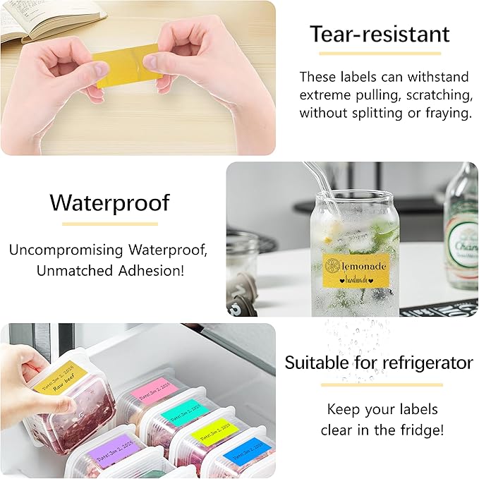 1x2 inch Label Stickers Roll for Thermal Printer 500PCS Colored Removable Freezer Labels Waterproof Blank Sticker Labels to Write on for Food Containers and Jars, Gold