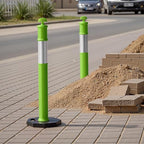 VEVOR 3 Pack Traffic Delineator Posts, 48 inches Traffic Safety Cones with Weighted Base and Reflective Strips, Heavy Duty Delineator Posts for Construction Site, Parking Lot, Crowd Control, Green