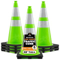 28” Lime Green Traffic Cone - Dual 6" & 4" Reflective Collar – 6 Pack - Multipurpose Premium PVC Safety Cone for Parking, Caution, Construction, Road Crews, Emergency Vehicle - Xpose Safety