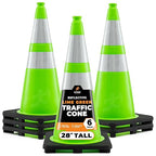 28” Lime Green Traffic Cone - Dual 6" & 4" Reflective Collar – 6 Pack - Multipurpose Premium PVC Safety Cone for Parking, Caution, Construction, Road Crews, Emergency Vehicle - Xpose Safety