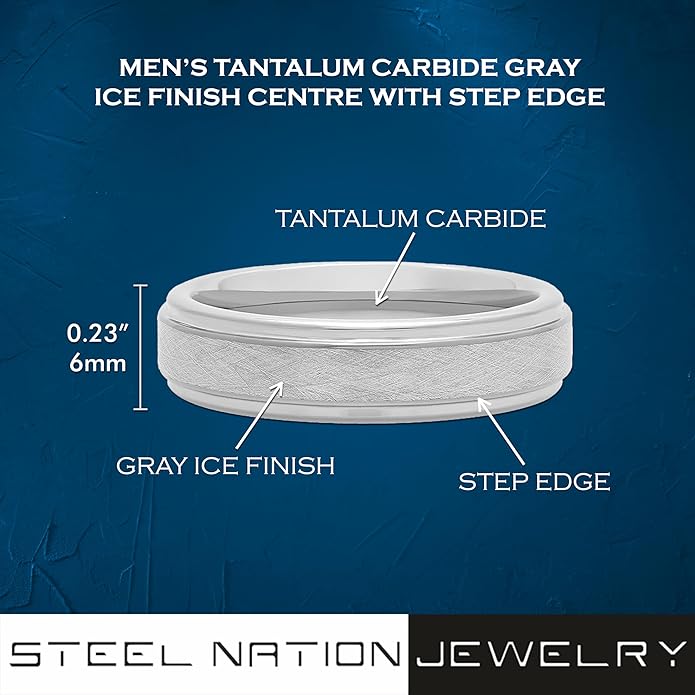 Men's 6mm Tantalum Carbide Contemporary Bands - Choice of Designs with Step Edges