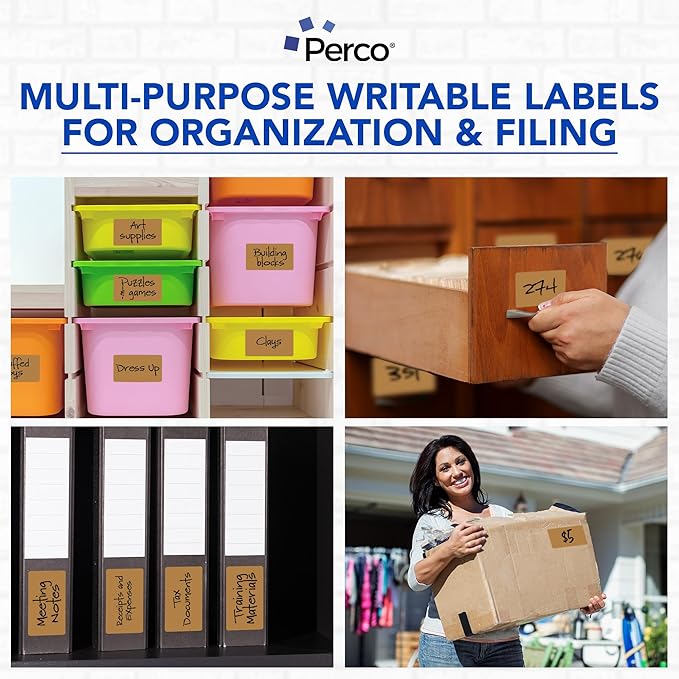 Perco Kraft Brown 3x5 Inch Perforated Sticker Labels — 500 Stickers/Roll — Natural, Cardboard-Like Surface with Permanent Adhesive for Product Labeling, Packaging, Crafting, DIY Projects — Made in USA