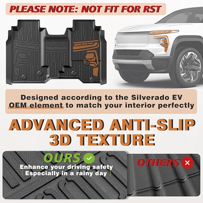 TripleAliners Floor Mats All Weather Liners Compatible with 2024 2025 2026 Chevrolet Silverado EV WT Version Accessories 1st & 2nd Row Full Set Floor Liners TPE Heavy Duty Custom Fit Car Mats