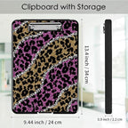 Clipboard with Storage,Office Supplies Nursing Clipboards Folder with Pen Holder Plastic Foldable Clip Board with Storage for Nurse Teacher,Pink Golden Leopard