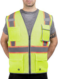 High Visibility Mesh Safety Vest with Dual Tone Reflective Strips, 8 Pocket and Zipper ANSI/ISEA Standards, Safety Vest For Men & Women (Yellow, L)