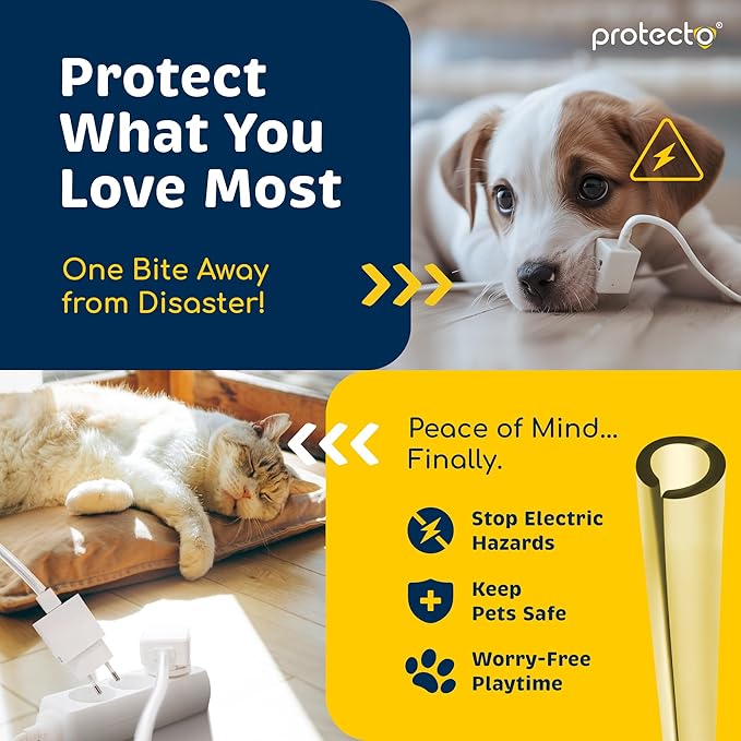 PROTECTO Heavy Duty Cord Protectors from Pets No Chew Solution, 7ft Easy to Use Dog & Cat Cord Protector, Clear & Odorless Critter Cord Covers for Pets, Power Audio & Video Wire Protector Tubing