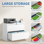 File Cabinets 2 Drawer, Metal Office Storage Filing Cabinet with Lock, White Lateral Filing Cabinet for Home Office,Horizontal Two Drawer File Cabinets for Legal/Letter,Assembly Require,White