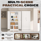 Incbruce 72” Metal Storage Cabinet, Locking Tall Steel Storage Cabinet with 2 Doors and 4 Adjustable Shelves for Garage, Home, Office (White)