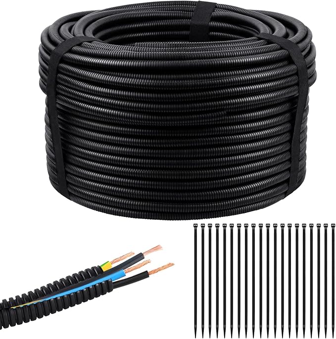 250FT Split Wire Loom Tubing, 1/2 Inch Wire Protector Tubing, Automotive Wire Flexible Conduit Cord Covers with 20 Cable Ties for Automotive Marine RV Agriculture Electrical Cable Protection