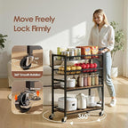 Kitchen Storage Cart, 4 Tier Utility Rolling Snack Cart, Fruit & Vegetables Basket Stand, Pantry Storage with 4 Detachable Mesh Basket for Kitchen, Bathroom, Living Room, Office, Balcony, Black