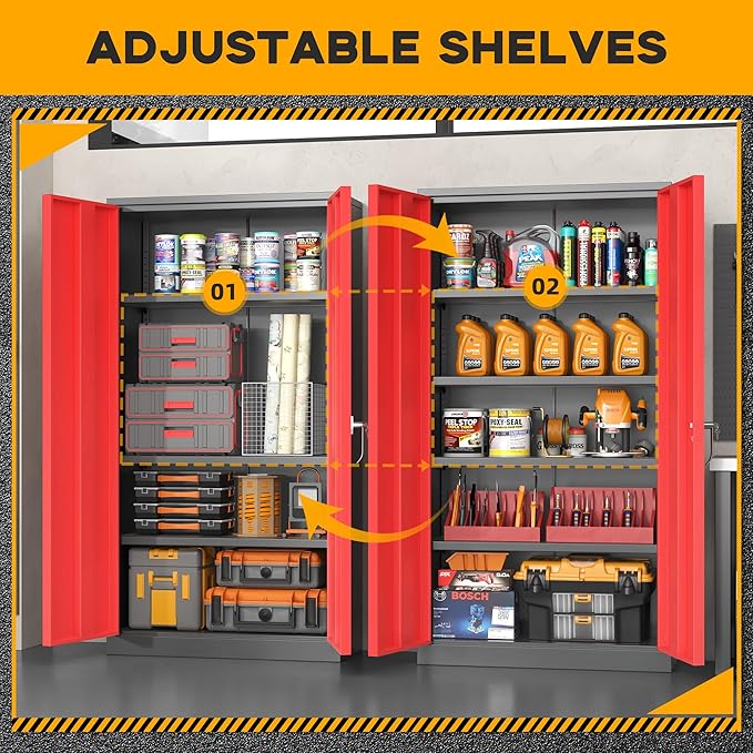 Greenvelly Metal Storage Cabinet with 2 Doors and 4 Adjustable Shelves, 72”H Steel Lockable Storage Cabinet,Tall Metal Garage Cabinet Locking File Cabinet for Office,Home, Garage, Gym, School