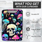 File Clipboard Storage with Pen Holder High Capacity Plastic Nursing Clipboards File Folder Storage Box Clipboard with Heavy Duty Clips for Teacher,Doctor,Offices-Mushroom Skull