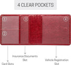 CANOPUS Car Registration and Insurance Holder, PU Leather Card Holder, Vehicle Glove Box Organizer for Auto, SUV, Truck and Motorcycle, Red