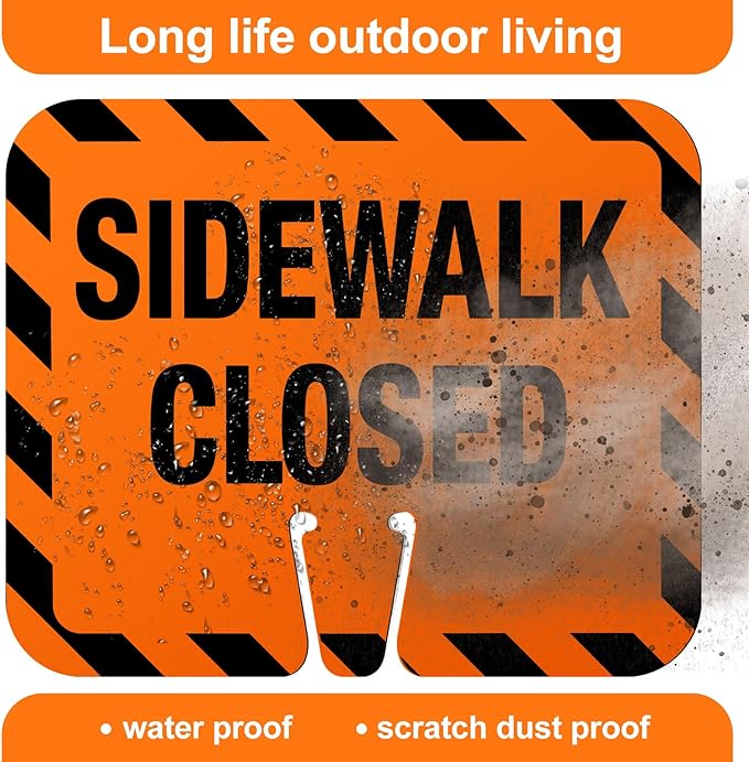 6 Pcs Plastic Sidewalk Closed Sign Bulk for Traffic Cones Top Road Warning Signs 10.4" Height x 12.6" Width x 0.05" Thickness for Outdoor Barricade Construction Caution