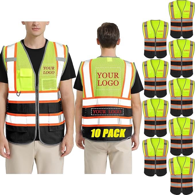 BeautyWill Custom Logo Safety Vest Class 2 High Visibility Reflective Vest for Men - Personalized Logo Team Vest
