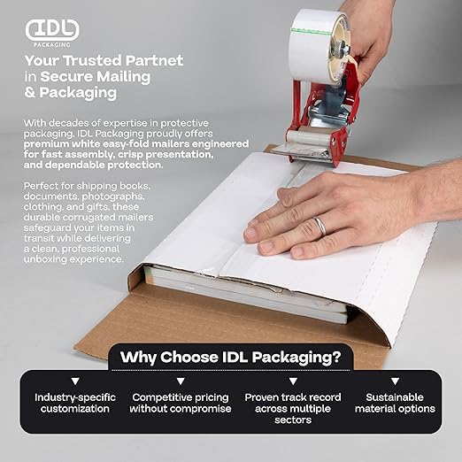 White Mailing Boxes 12"x10.5"x2", Pack of 75, USA-Made - Strong, Easy to Fold Cardboard Boxes for Secure Storage, Shipping and Moving - Water-Resistant and Snug Fit Cardboard Mailers by IDL Packaging