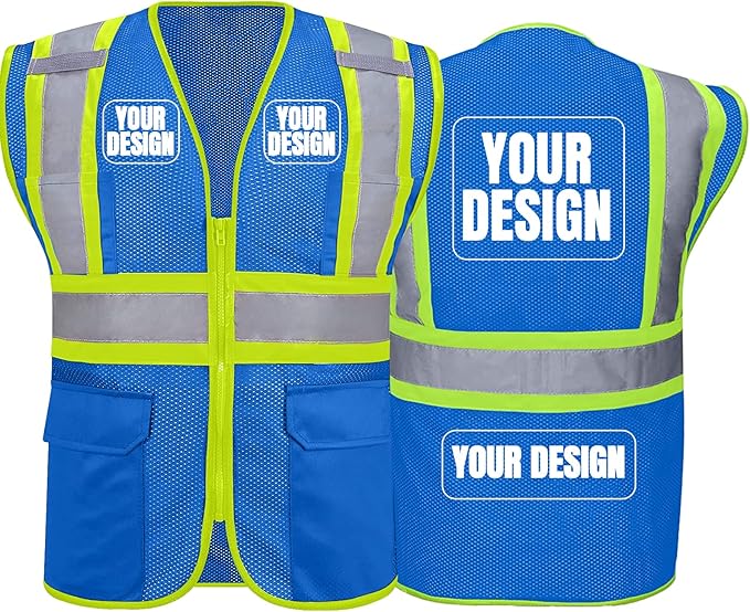 BeautyWill Custom Safety Vest Customized Logo Class 2 High Visibility Reflective Vest with Pockets Construction workwear