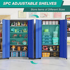 Metal Cabinet with 5 Adjustable Shelves,6 Tier Garage Storage Cabinet with Lock,Gray Blue Metal Storage Cabinet with Locking Doors,Steel Cabinets,71" Lockable Storage Cabinets for Home,Office,Garage