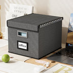 Huolewa File Organizer Box with Lid, Collapsible File Folder Organizer for Office Document Storage, Filing Box with Plastic Slide for Letter/Legal Size Hanging Files, Dark Grey
