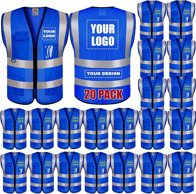 BeautyWill Custom Logo 10/20 Pack Safety Vest Class2 High Visibility Vest with Pockets Breathable Construction Vest Bulk