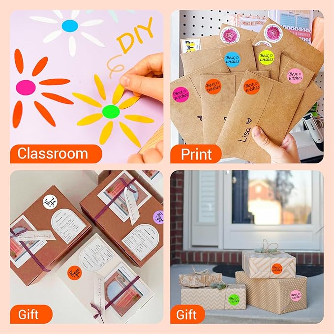 1 Inch Circle Dot Stickers 1000 PCS Color Coding Thermal Labels Dots Writable Printable Small Round Stickers for Office, Classroom, Inventory, Garage, Organizing Storage, Fluorescent Orange