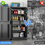 Metal Storage Cabinet with 2 Drawers and Pegboard, Garage Storage Cabinet with Locking Doors and 2 Adjustable Shelves, 71" H Steel Cabinets for Garage, Home, Office, School, Black