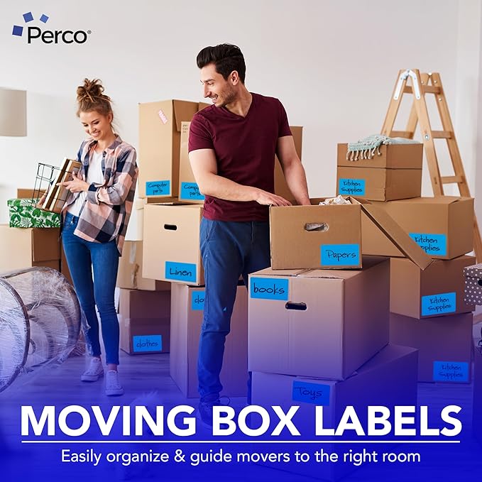 Perco Light Blue 3x5 Inch Perforated Sticker Labels — 150 Stickers/Roll — with Permanent Adhesive for Inventory Management, Color Coding, Moving Boxes, Retail, Organizing, Crafting & More—Made in USA