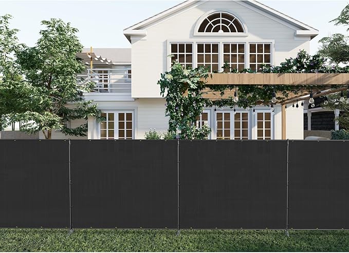 Patio 5' x 59' Outdoor Privacy Screen Freestanding Temporary Fence Panels Net Cover with Metal Poles for Outside Backyard Pool Garden Air Conditioner Fencing, Black