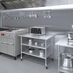 AmGood Stainless Steel Work Table with 2 Shelves and Casters | Metal Utility Table On Wheels (Stainless Steel Work Table with 2 Shelves + Casters, 48" Long x 30" Deep)