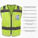 TCCFCCT Mesh Safety Vest for Men Women 5 Pockets Reflective Vest with Reinforced Zipper, High Visibility Construction Work Vest with Tabs for Walkie-talkie, Durable to Use, Meets ANSI/ISEA, Yellow, XXL