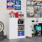 Metal Garage Storage Cabinets with Lock, 36" Tall Tool Cabinet with 2 Door and 2 Adjustable Shelves, Locking Garage Cabinets and Lockable Steel Locker for Home Office Warehouse - (White-36”H)