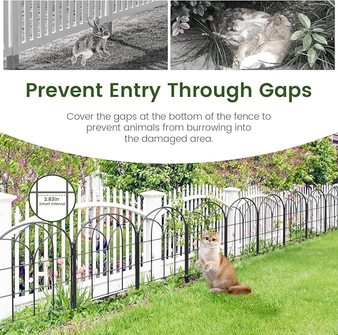 Black Garden Fences Animal Barrier, 12.55"*16.48" Garden Border Fencing, Rustproof Metal No Dig Fence for Dogs, Outdoor Fence, Dog Fencing for Patio, Flower Bed, Farm (Medium 10 Pcs)