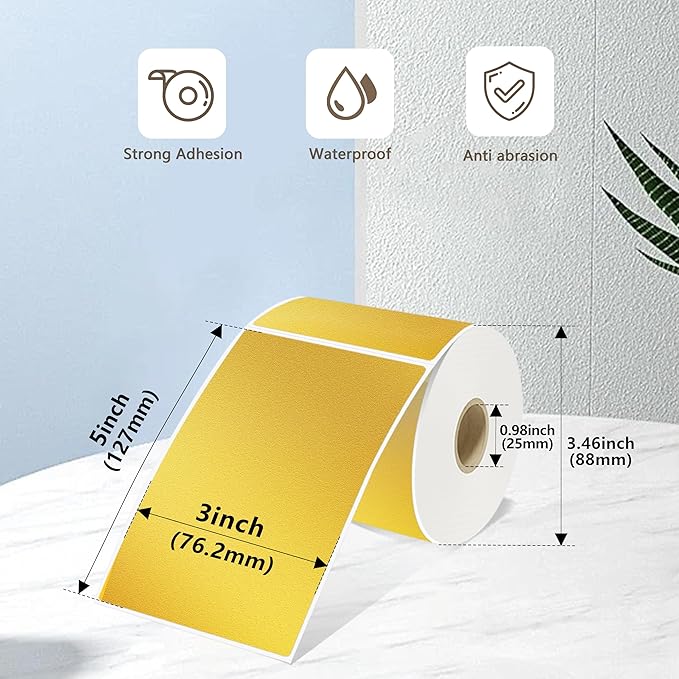 3x5 Inch Thermal Label Stickers,300Pcs Waterproof Rectangle Labels for Storage Bins,Moving Boxes,Address & Inventory Organization,Small Business Labeling,Gold