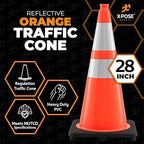 Xpose Safety 28" Orange Traffic Cones with 6" & 4" Collars, 24-Pack – PVC Safety Cones for Parking, Soccer, Construction, Kids & Caution – DOT Approved – Optional Stencil Available