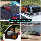 Cargo Net for Pickup Truck Bed, 4'x6' Stretches to 8'x12' Natural Latex Core Heavy Duty Bungee Cargo Net with 12 Carabiners +12 ABS Hooks, Compatible with Ford, Dodge, Chevrolet, Toyota, GMC