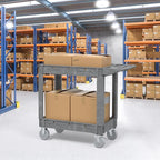Utility Cart on Wheels, 2 Shelf Heavy Duty Plastic Rolling Cart, 550LBS Capacity Service Carts for Warehouse, Garage, School, Kitchens, Office(Gray, 40.6)