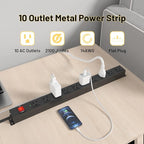 KF 10 Outlet Heavy Duty Power Strip, 2100J Surge Protector with 6FT Extension Cord, 15A/1875W Wall Mount Power Strip Design,Safety Switch,Overload Protection for Home Office Workshop - Black