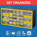 Akro-Mils 26-Drawer Plastic Drawer Storage Cabinet for Garage Organization, Bead Organizer, Building Bricks Storage, Teacher Toolbox, Makeup Organizer, 20" W x 6" D x 10" H, 10726 Black