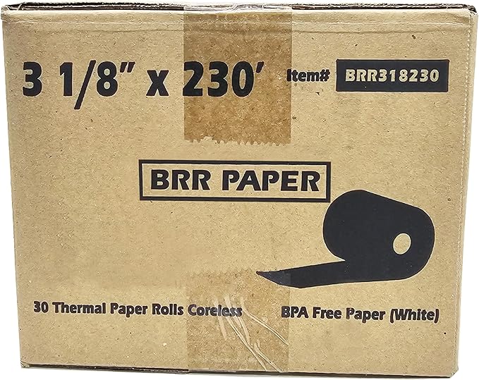 (30 Coreless Rolls - 50 GSM) 3 1/8 x 230 Thermal Paper Receipt Rolls fits all Clover POS Cash Register Printers for TSP500 TSP600 TSP 700 TSP2000 CT S300 from BuyRegisterRolls