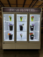 Commercial Flower Refrigerator Floral Display Cooler,White 3 Glass Doors Floral Fridge With LED Light Adjustable Shelves,ETL Sanitation,71" Wide,63.5 Cuft, Wheels Included